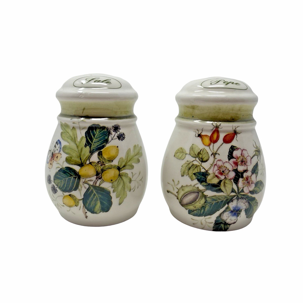 Facciolini Italy Salt Pepper Shakers Floral Botanical Ceramic Set Vintage